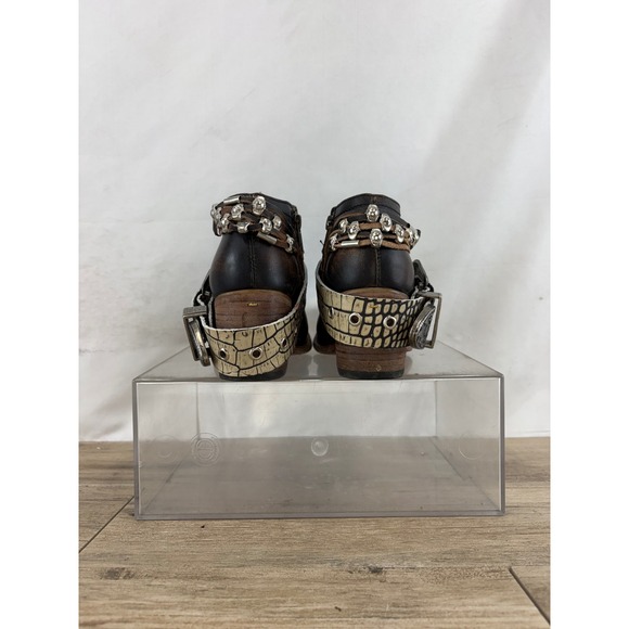 Old Gringo Women Brown Distressed Leather Studded Buckle Ankle Boots 4615 - Picture 4 of 10